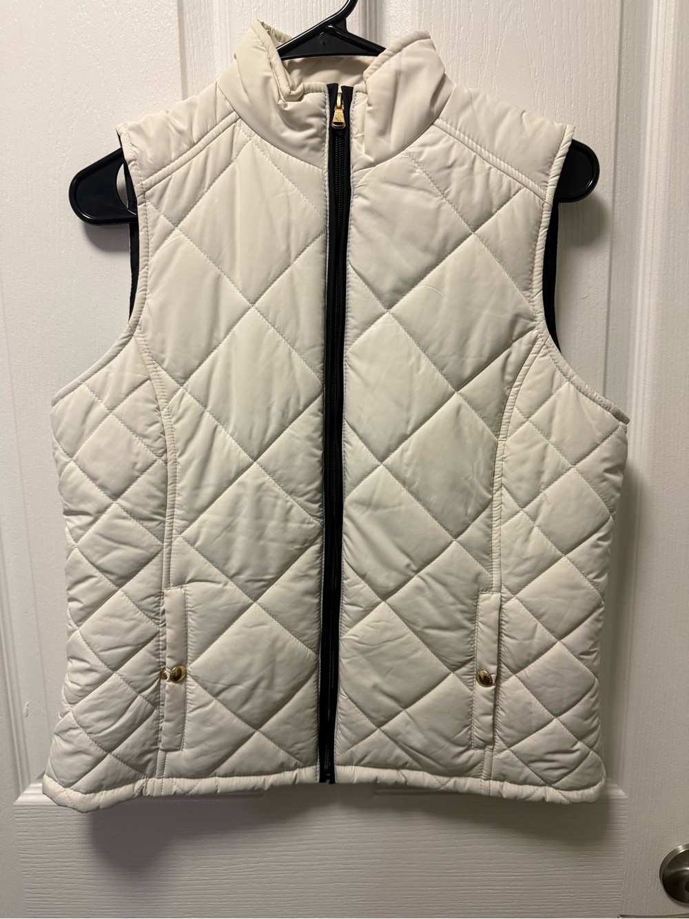 Lauren Ralph Lauren Cream Quilted Sleeveless Zip Vest